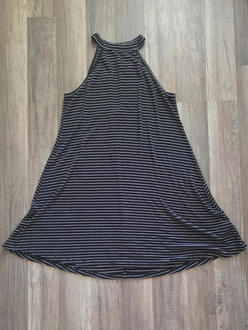 AEO Black & White Striped Halter Tank Dress W/ Key Hole Back Y2K Skater Dress